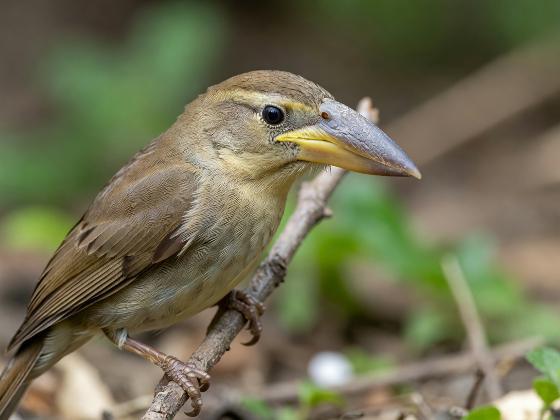 Bird profile highlighting a thick, conical seed-cracking beak