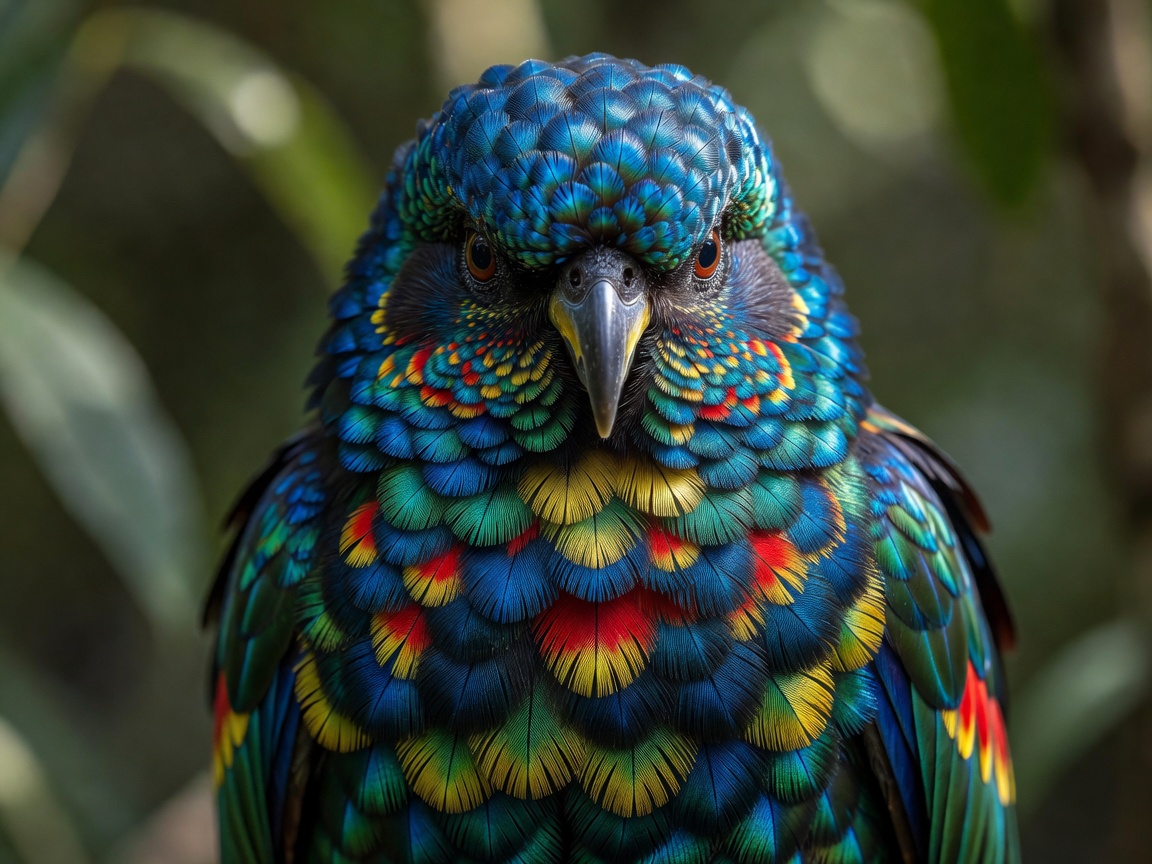 Close up of a colorful bird showing detailed feather patterns
